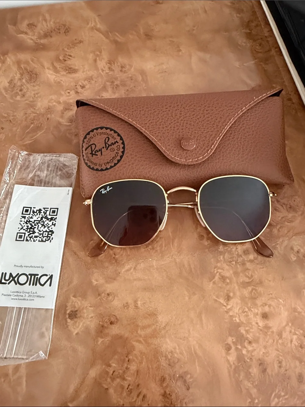 Ray-Ban Hexagonal Metal Sunglasses - Gold Frame with Brown Lenses